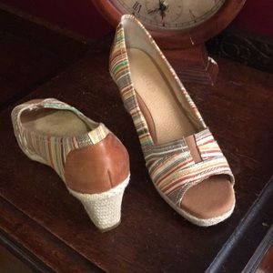 Leather Back Summer Stripe Wedge Sandal